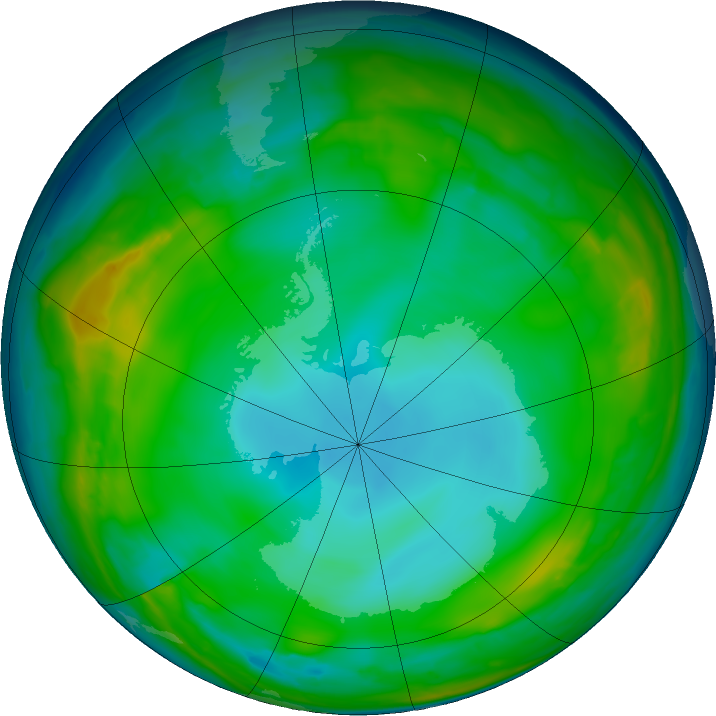 Antarctic ozone map for 19 June 2016